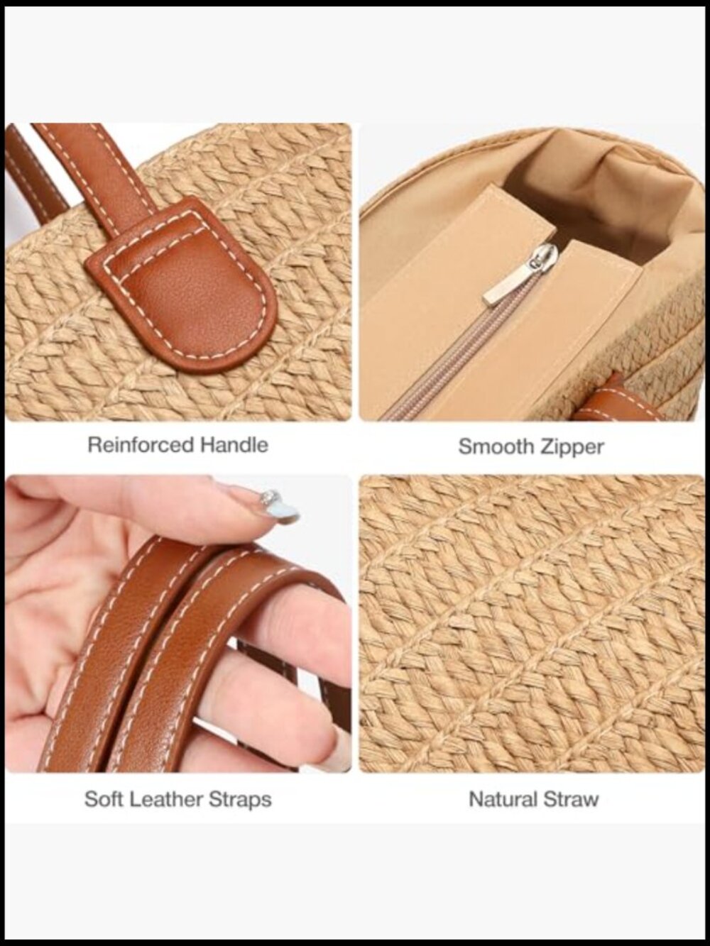 Straw Tote Bag Handwoven Beach Vacation Purse Summer Travel Essential - Picture 4 of 7